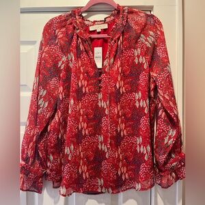 LOFT Red Relaxed Bib Collar Blouse